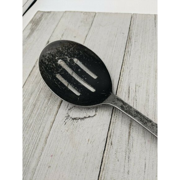 Maynard Stainless Serving Slotted Spoon  11" Vintage White Handle - Picture 3 of 6